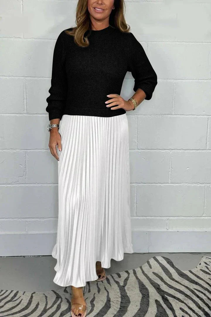 Women’s Knit Sweater & Pleated Maxi Skirt Set – Effortless Comfort & Everyday Polish