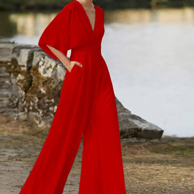Women Spring–Summer Elegant V-Neck Jumpsuit