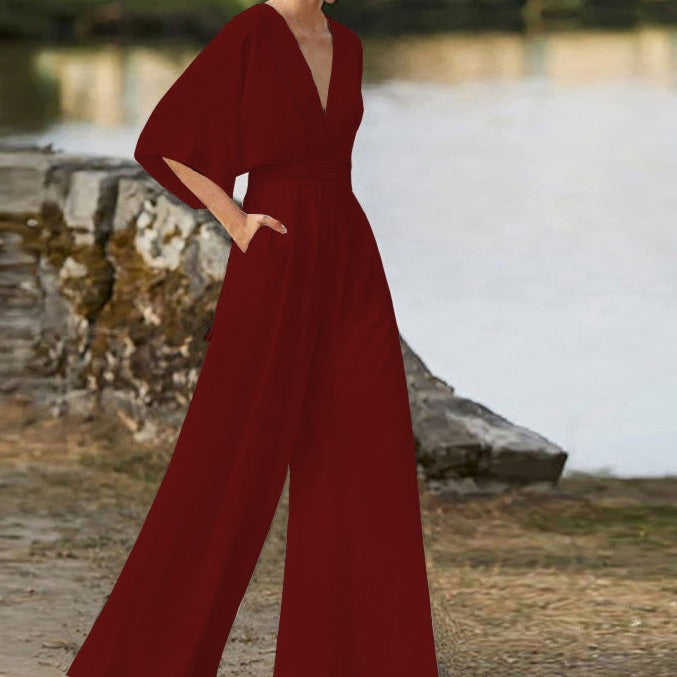 Women Spring–Summer Elegant V-Neck Jumpsuit